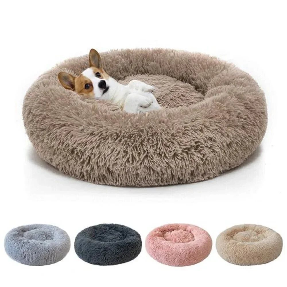 16 Inches Round Plush Pet Bed for Dogs Fluffy Soft Warm Calming Dog Bed Sleeping